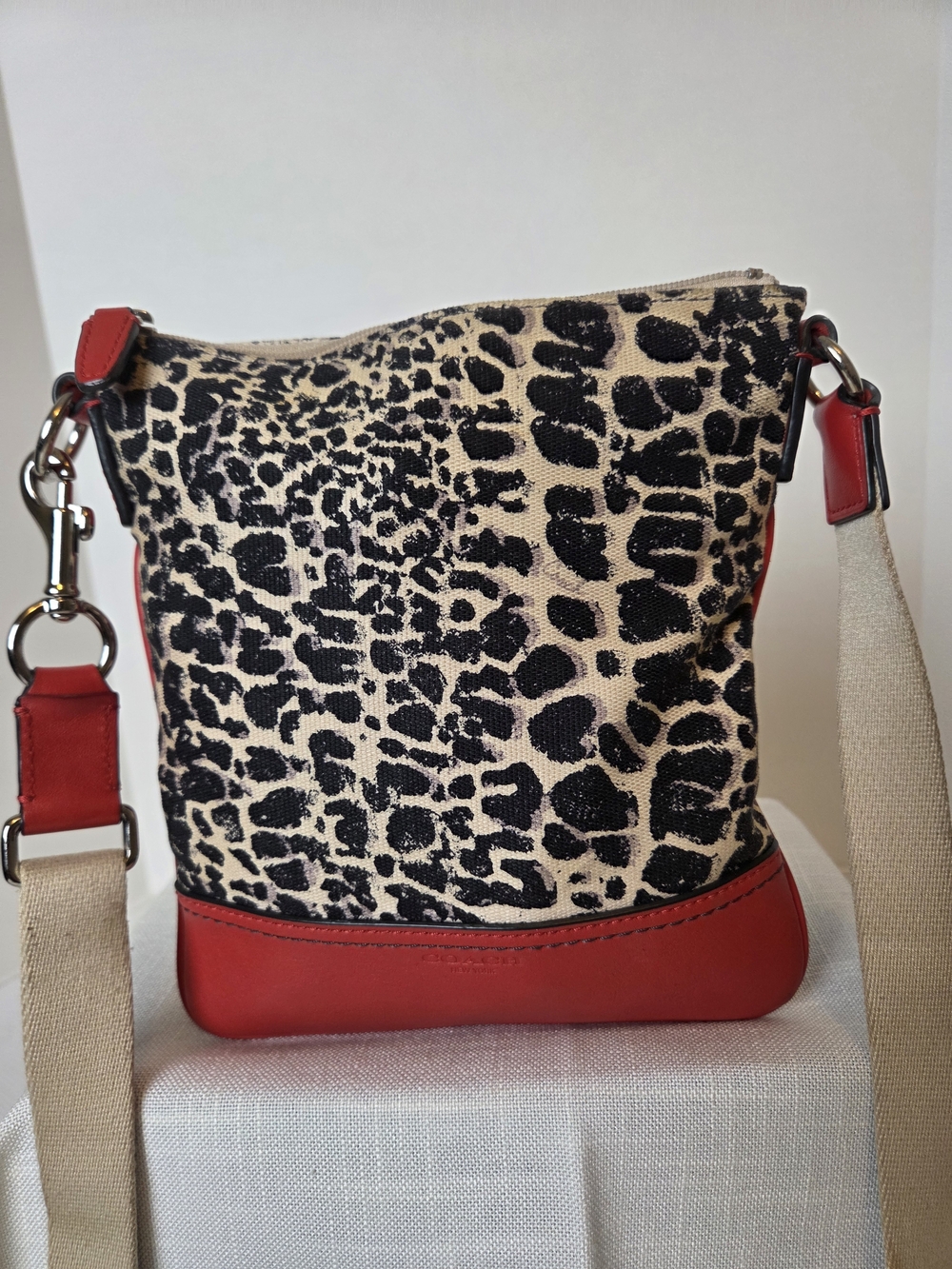 Coach Leopard Canvas Crossbody with Red Trim